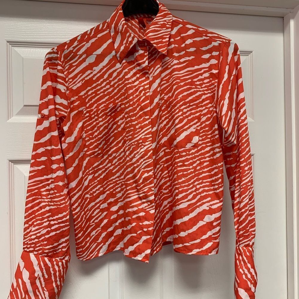 5/48 Orange Animal Print Wide Cuff Blouse M